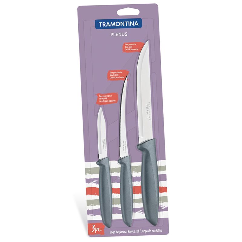 Jogo Faca Tramontina 3pcs Plenus Cinza (7891112229334)