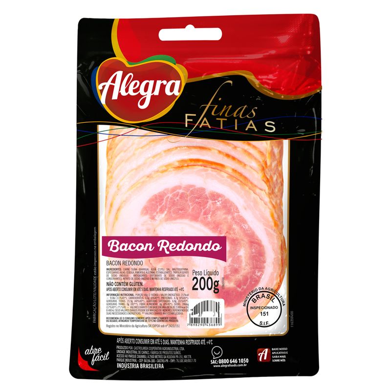 Bacon redondo fatiado Alegra 200g (7898290436899)