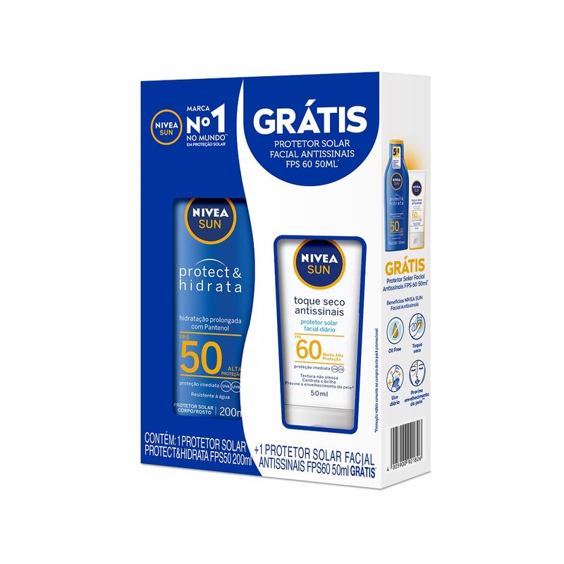 Protetor Solar Nivea 200ml FPS50 Grátis Protetor Antiss 50ml (4005900921826)