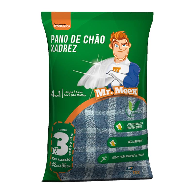 Pano de Chão Mr Meex com 03 unidades Xadrez (7898961323954)