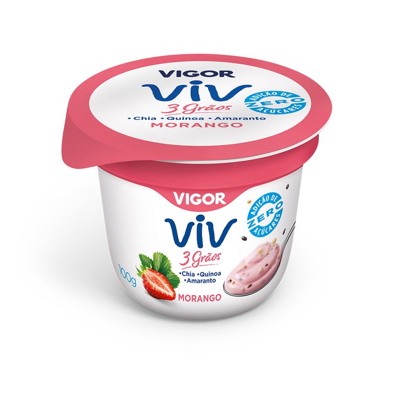 Iogurte Vigor Viv Natural 3 Grãos Zero Morango 100g (7891999001962)