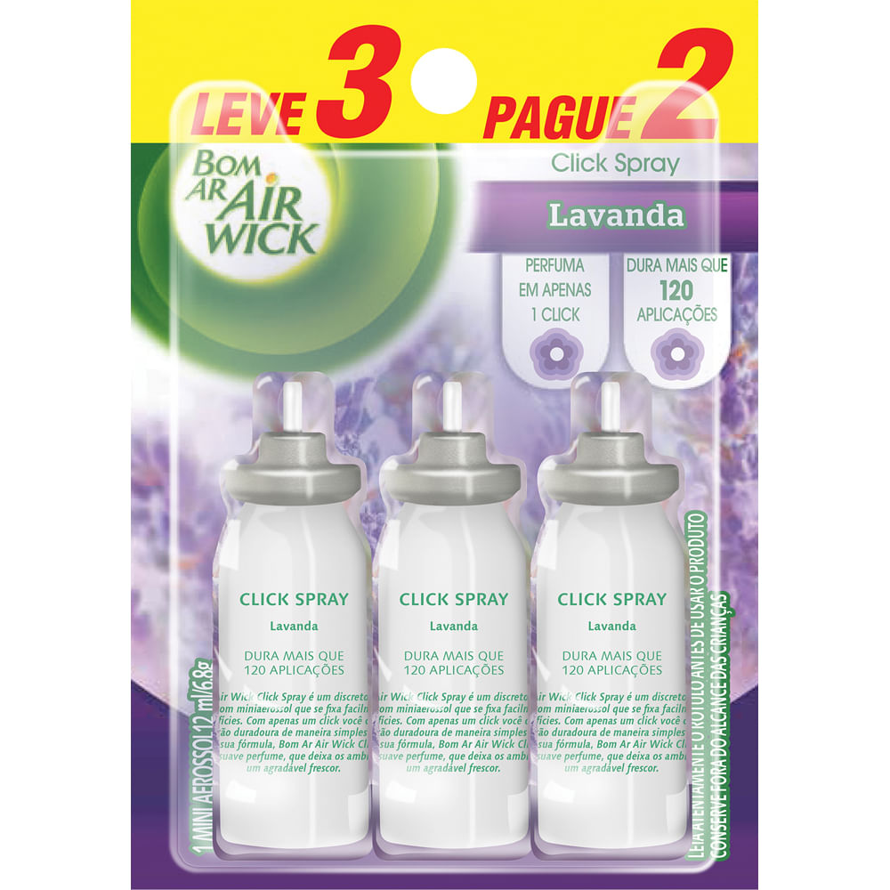 Aromatizador Bom Ar Click Spray Refil Leve 3 Pague 2 Campos de Lavanda :  : Cozinha