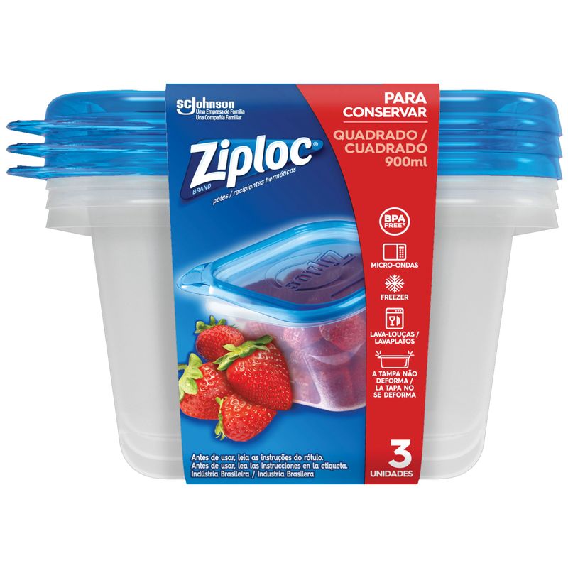 Pote Ziploc 900ml com 3 unidades (7894650280102)