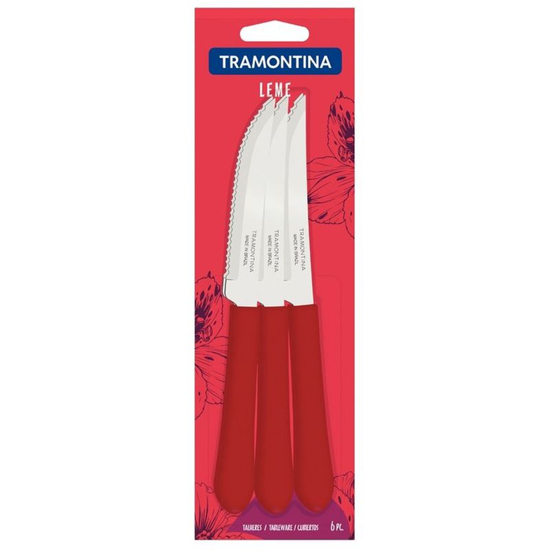 Conjunto Faca Churrasco Inox Tramontina Leme Vermelha 6 Pçs (7891112276024)