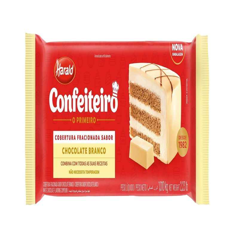 Chocolate Cobertura Harald 1,01Kg Barra Branco (7897077836846)