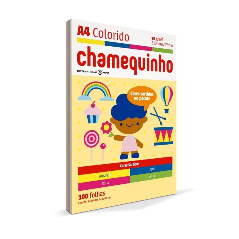 Papel Sulfite Chamequinho Colorido Com 100 (7891173024916)