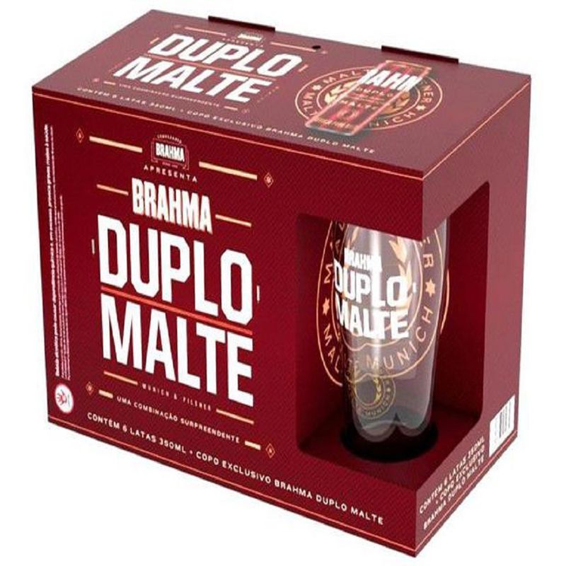 Kit Cerveja Brahma Duplo Malte 350ml C/6 Latas + 1 Copo (798190159256)