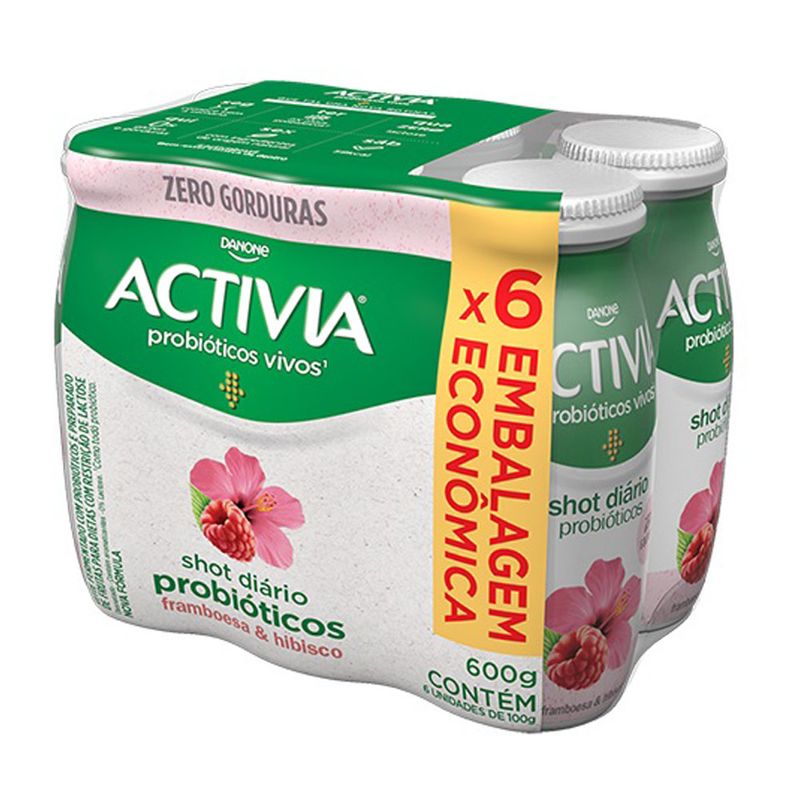 Activia Shot Probióticos Framboesa e Hibisco 6x100g 6 unidades (7891025117377)