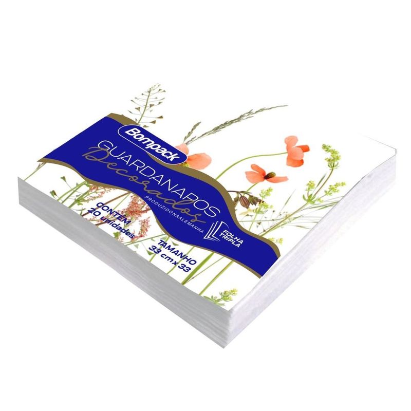 Guardanapo Papel Bompack Estampado Flores Prado 33cm Com 20 (7898182806090)