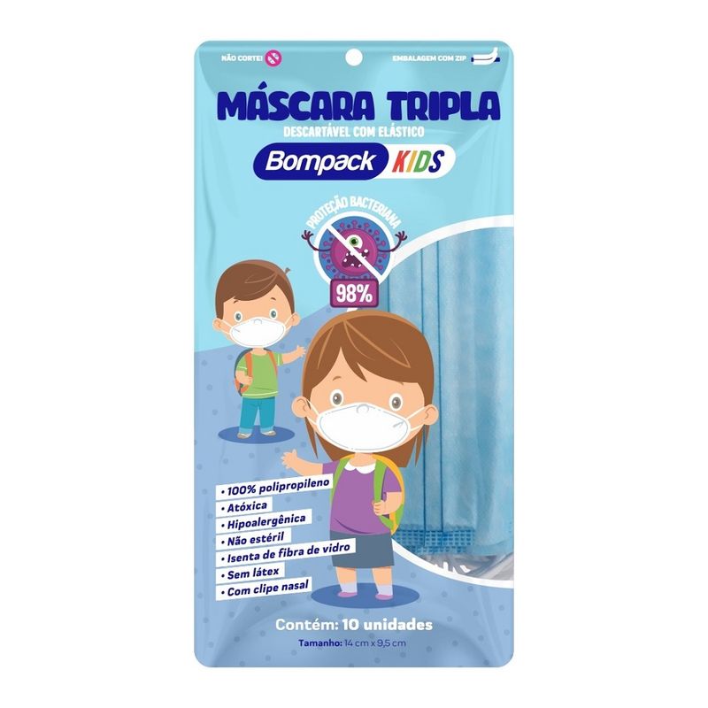 Máscara Descartável Bompack Kids Tripla Com 10 (7898182805871)
