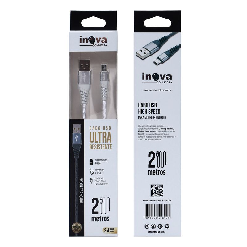 Acessório Celular Cabo USB V8 Inova 2 Metros (7898908418101)