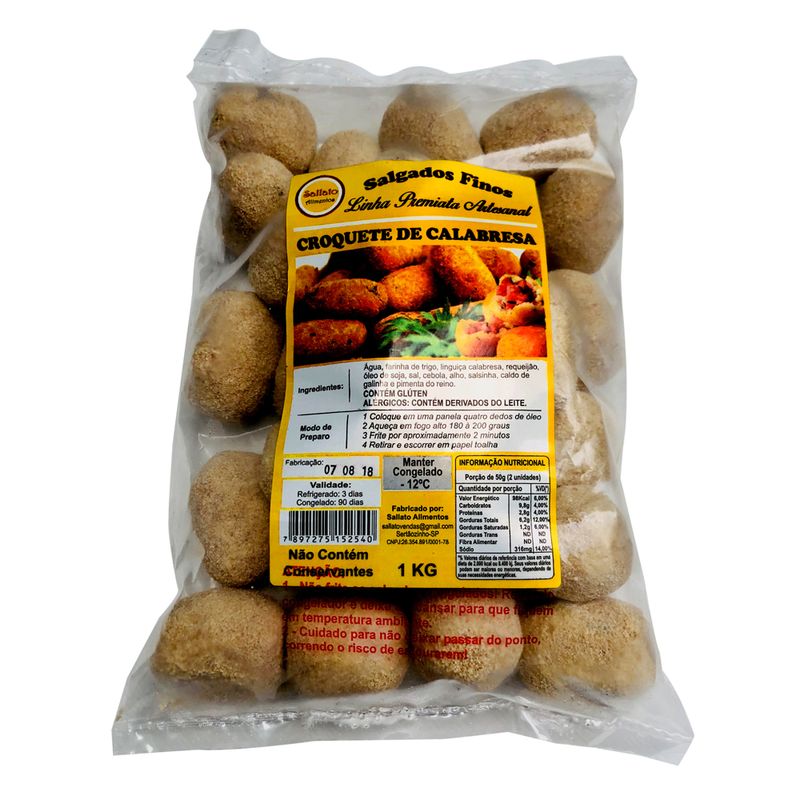 Salgado Croquete Calabresa Sallato 1kg (7897275152540)