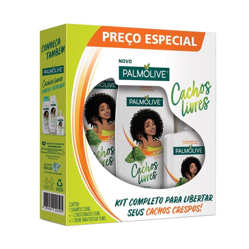 Kit Shampoo, Condicionador e Creme de Pentear Palmolive Cachos Livres Preço Especial Promo (7891024042595)