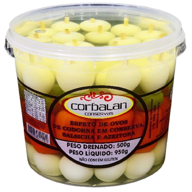 Espeto Misto Ovos Codorna Azeitonas Salsichas Corbalan 500g (7898083840094)