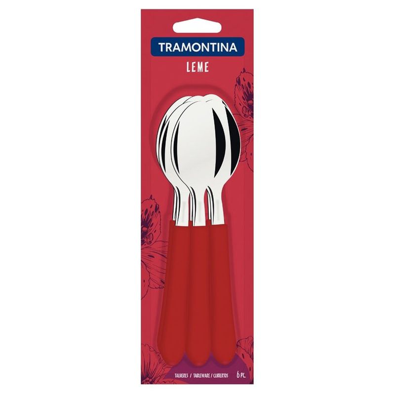 Conjunto Colher Mesa Inox Tramontina Leme Vermelha 6 peças (7891112276086)