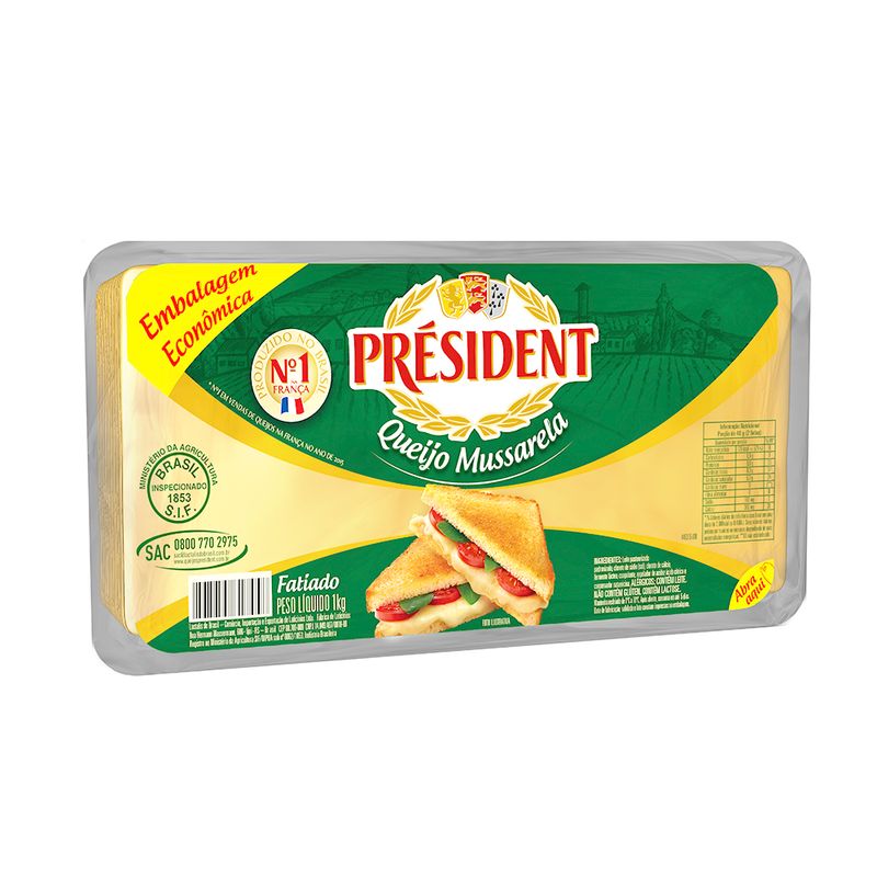 Queijo mussarela fatiado Président 1kg (7891097000737)