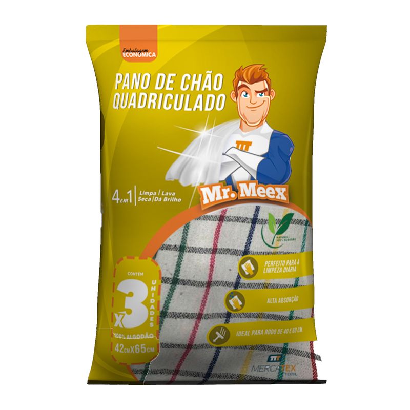 Pano de Chão Mr Meex com 03 unidades Quadriculado (7898961323947)