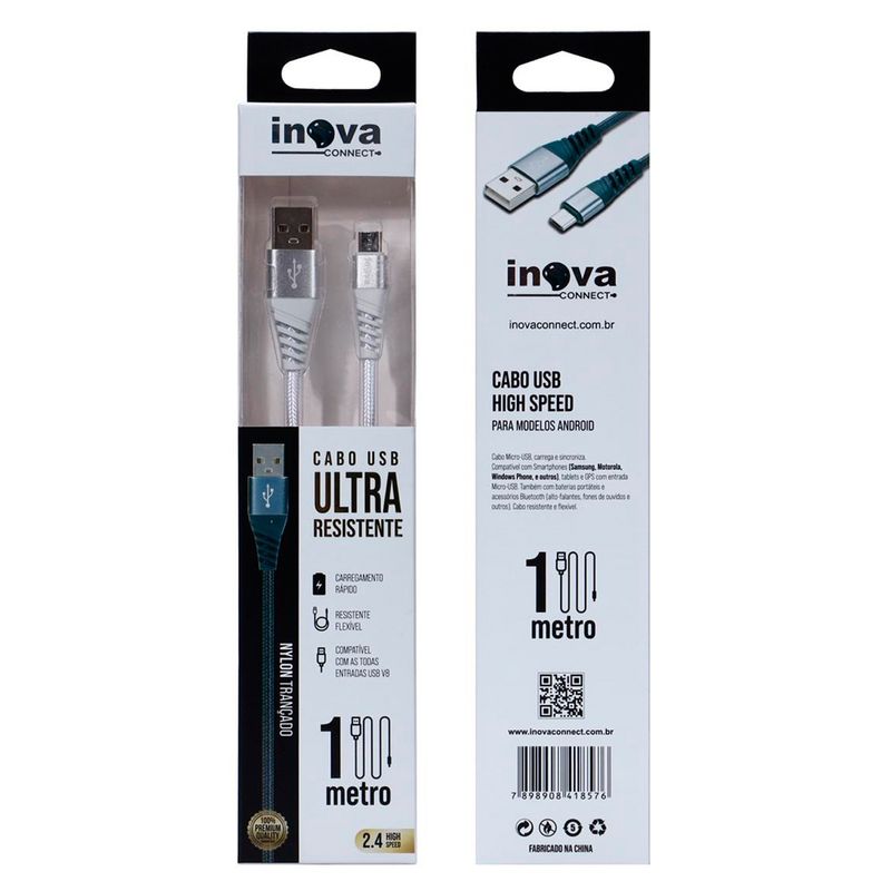 Acessório Celular Carregador Ubs Ultra Inova V8 1 Metro (7898908418576)