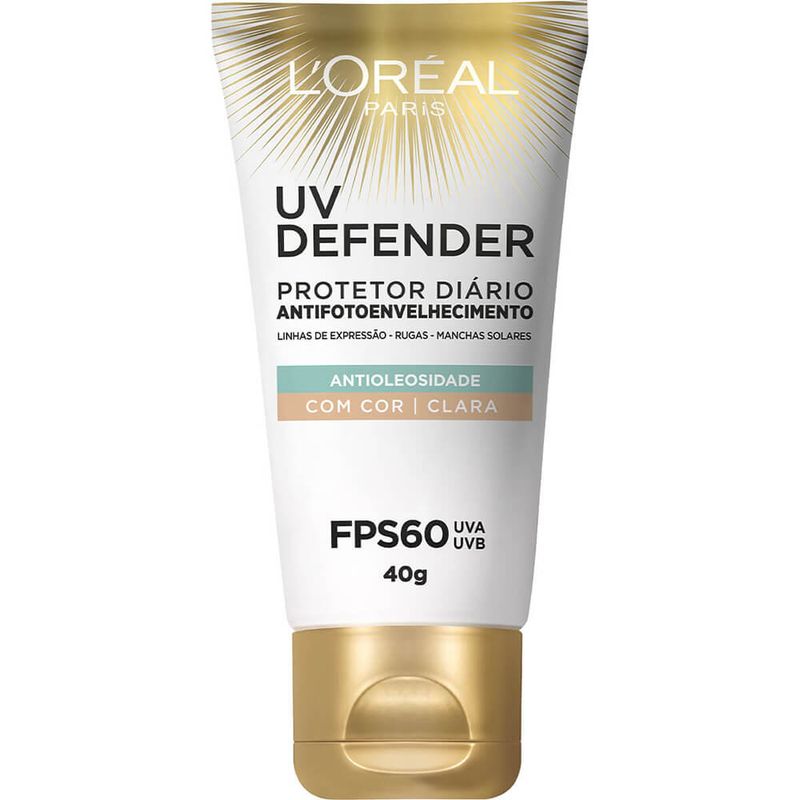 Protetor Solar Facial L'Oréal Paris UV Defender Antioleosidade Cor Clara FPS 60, 40g (7899706181747)