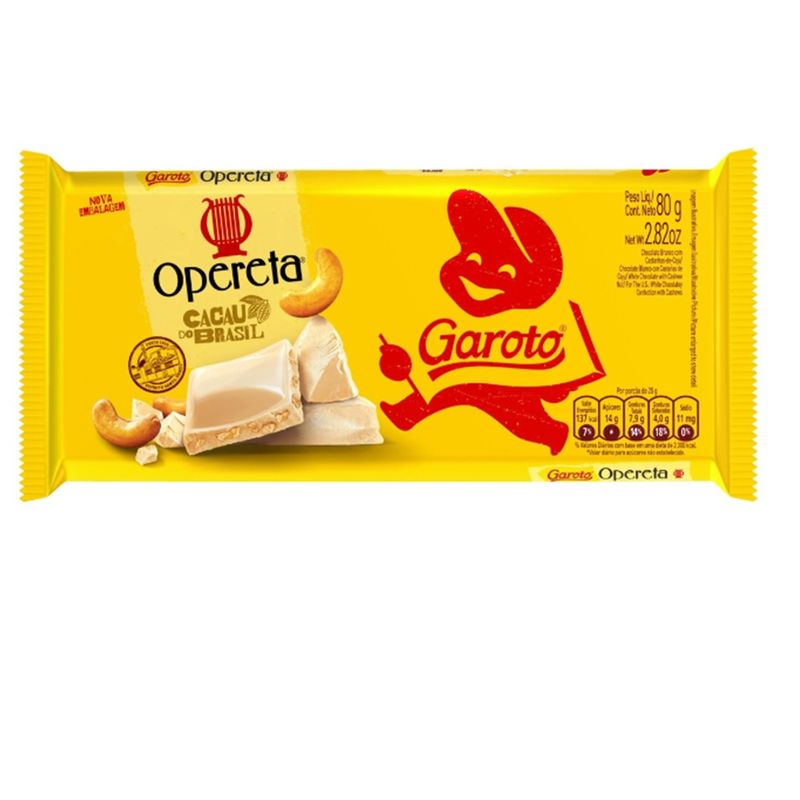 Chocolate Branco Com Castanha Caju Opereta Garoto 80g Tablet (7891008124149)