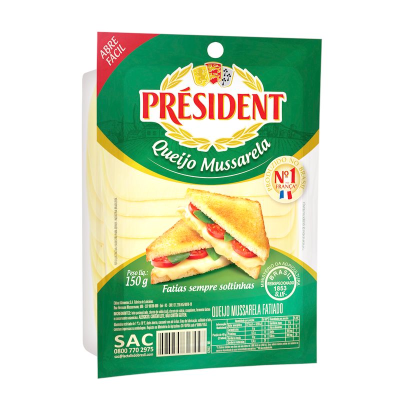 Queijo mussarela fatiada Président 200g (7898955617526)