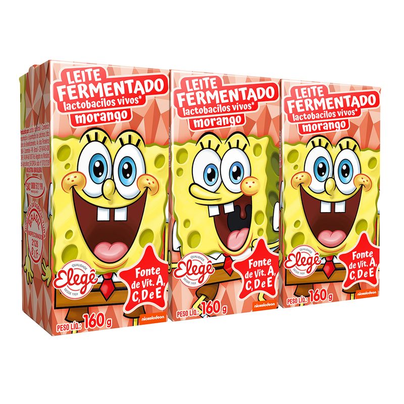 Leite Fermentado Bob Esponja Morango 160g Com 3 (7891097101595)