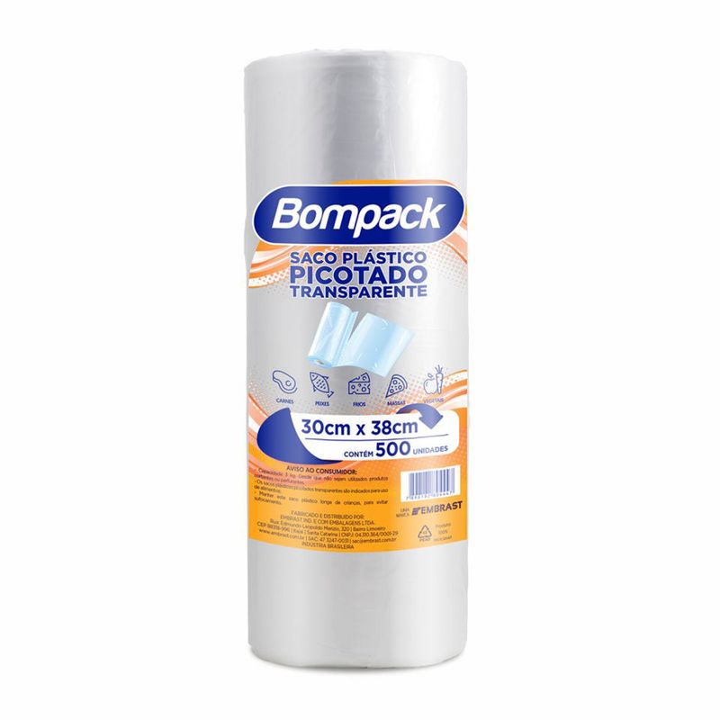 Saco Pástico Picotado Bompack 30x38cm 5L com 500 unidades (7898416300929)