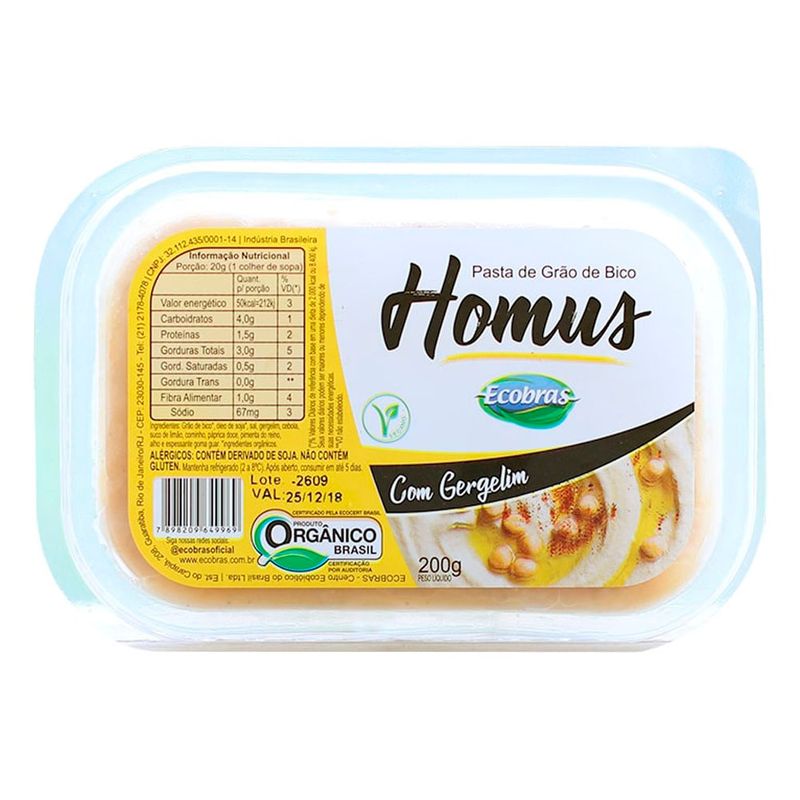 Pasta Grão Bico Homus Ecobras Com Gergelim 200G (7898209649969)