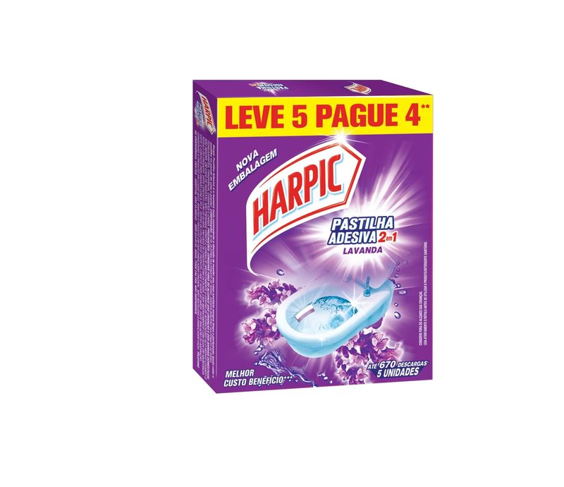 Pastilha Adesiva Sanitária Harpic Lavanda Embalagem Econômica com 5 unidades (7891035000140)