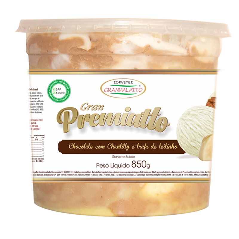 Sorvete Premiatto Granpalatto 850g Chocolate Chan Trufa (7897196402441)