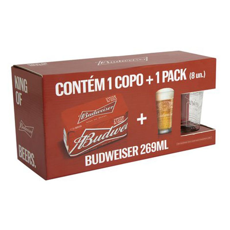 Kit Cerveja Budweiser 269ml Lata Pack C/8 + 1 Copo (798190114538)