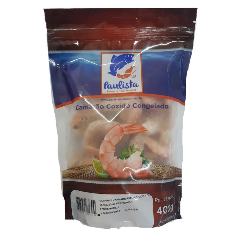 Camarão vennamei inteiro cozido Paulista 400g (7898954338644)