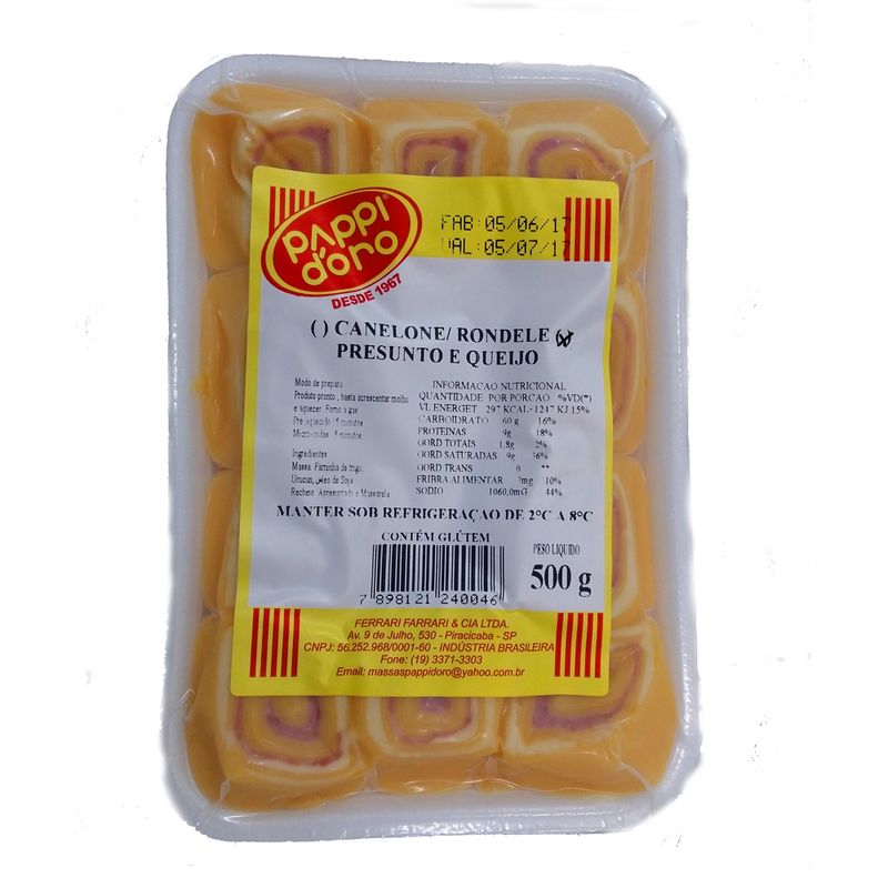 Massa Rondelli I Pappi Doro Presunto Queijo 500G (7898121240046)