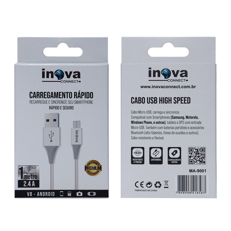 Acessório Celular Cabo USB V8 Inova 1 Metro (7898908418200)