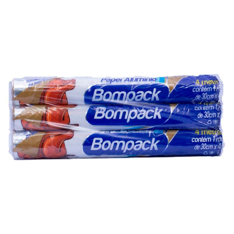 Papel Allumínio Bompack 30cm X 4m Com 3 Unidades (7908026007290)