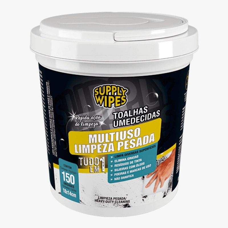 Toalha Umedecida Multiuso Supply Wipes 150 Limpeza Pesada (7898963035510)
