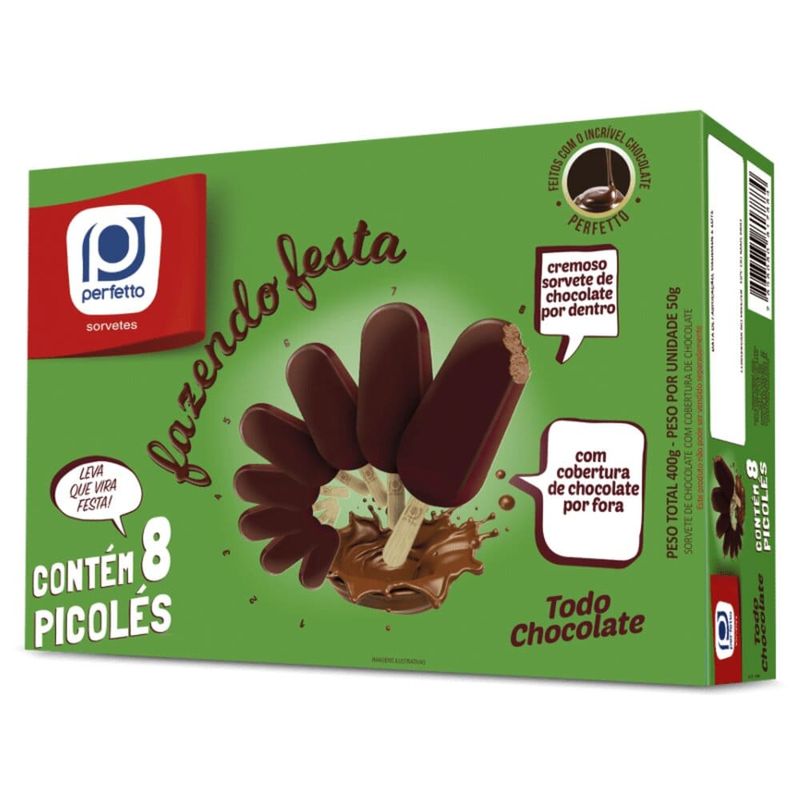 Picole Fazendo A Festa Todo Chocolate Perfetto 400g Com 8 Un (7898080817884)