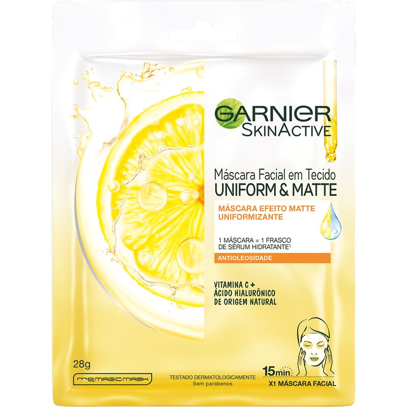 Máscara Facial em Tecido Garnier Uniform & Matte Vitamina C, 28g (6923700956887)
