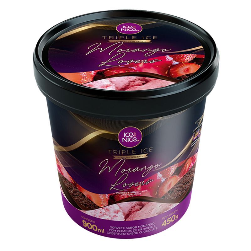 Sorvete Ice By Nice 900ml Morango Lovers (7898940814183)