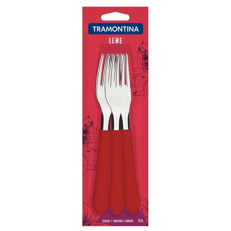 Conjunto Garfo Mesa Inox Tramontina Leme Vermelha 06 Peças (7891112276055)