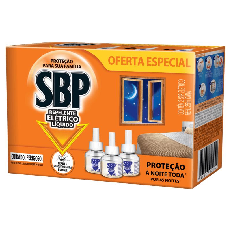 SBP Repelente Elétrico Líquido 45 noites 3 Refis Oferta Especial (7891035024252)