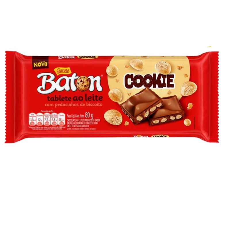 Chocolate Garoto Baton Cookie 80g Tablete (7891008124569)