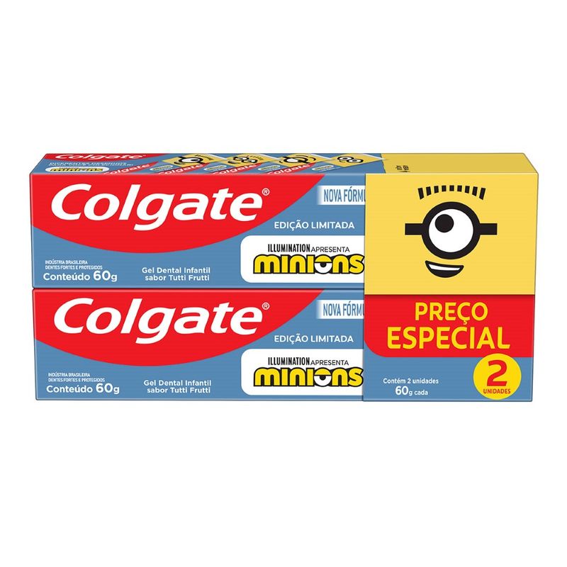 Gel Dental Infantil Colgate Kids Minions 60g Com 2 un Preço Especial (7509546683584)
