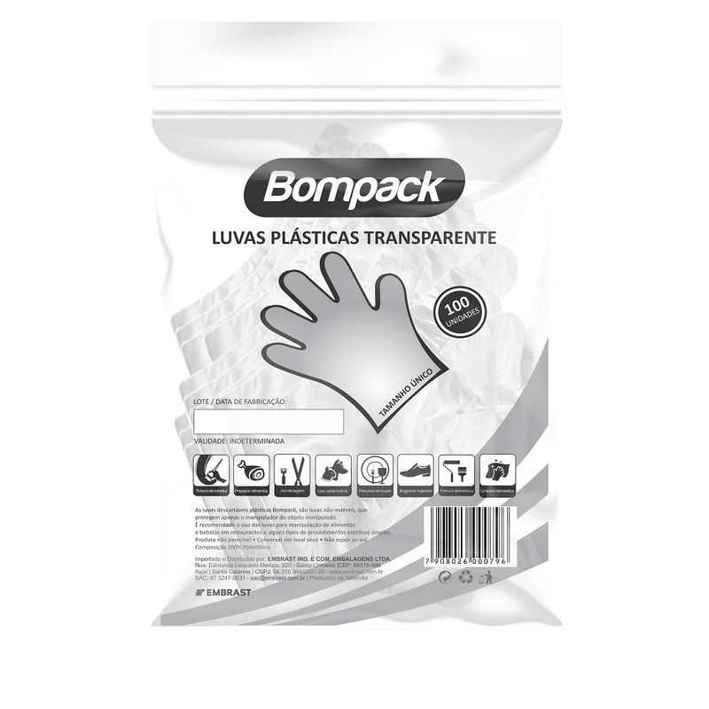 Luva Descartável Bompack Com 100 Unidades (7908026000796)