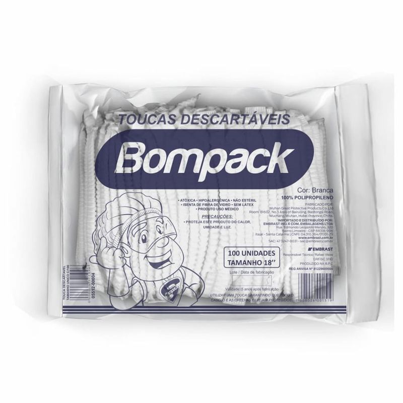 Touca Bompack Tnt Sanfonada 18 C/ 100 Unidades (7908026001519)
