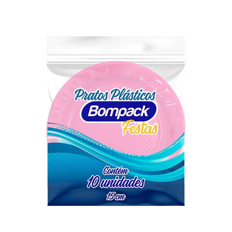 Prato descartável Bompack Festas Rosa 15cm 10 unidades (7898921468589)
