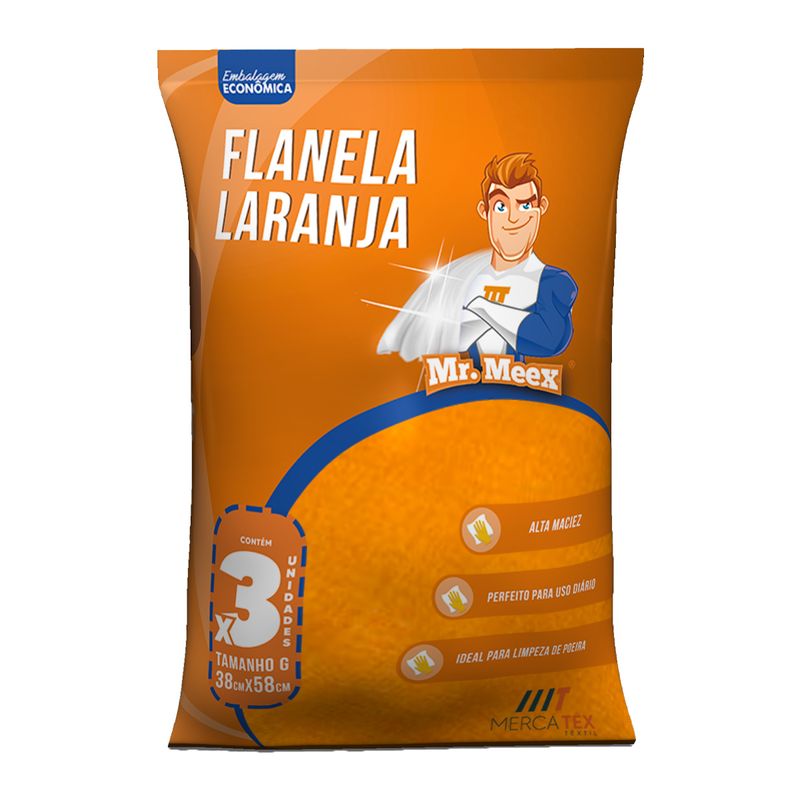 Flanela Mr Meex com 03 Unidades Laranja (7898967333063)