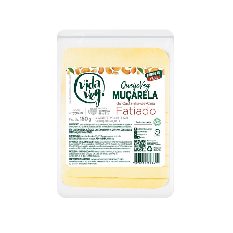 Queijo Vegetal Castanha Caju Vida Veg Muçarela Fatiada 150g (7898958161699)