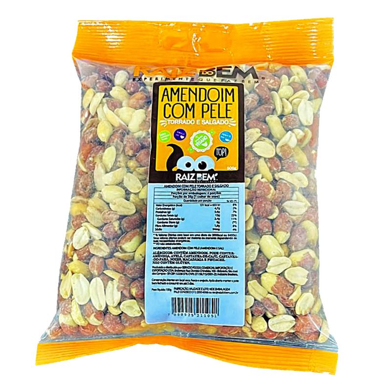 Amendoim Raiz Do Bem Com Pele Torrado Salgado 500g (7898925211051)