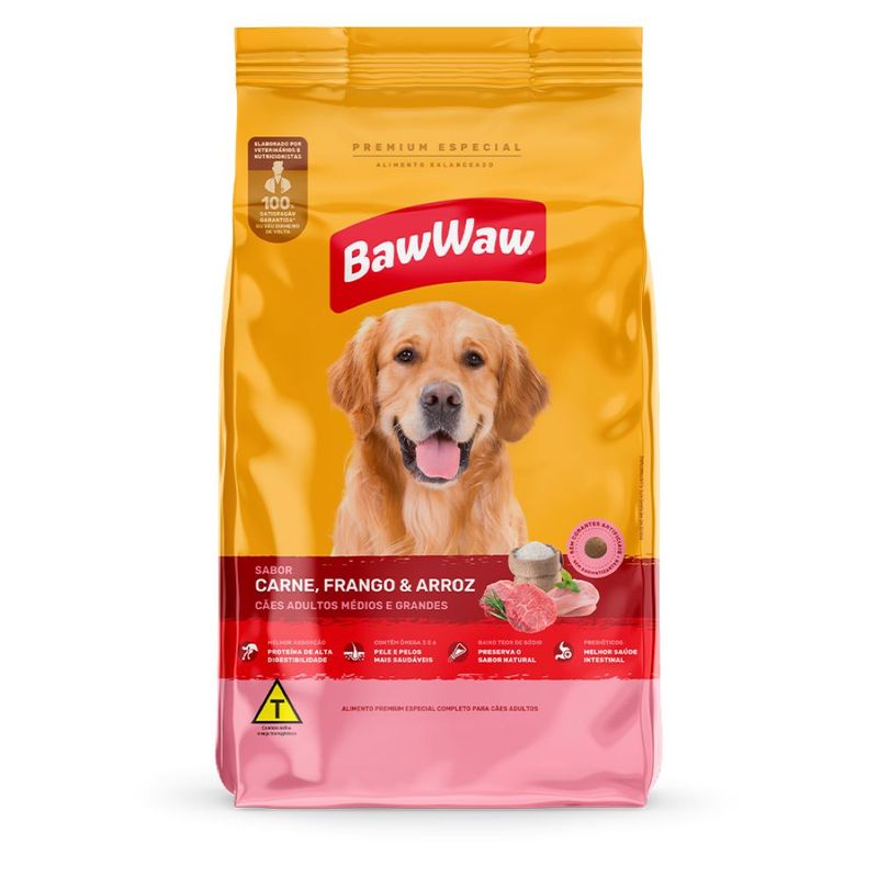 Alimento Cão Baw Waw Adulto Med Gde Carne Frango Arroz 10,1Kg (7899306041366)
